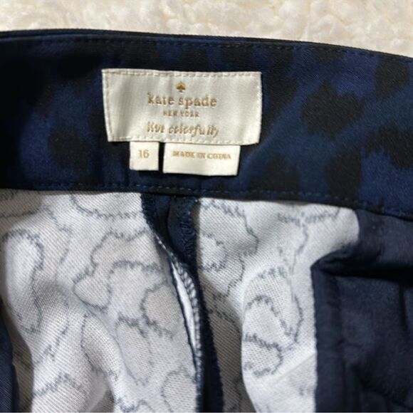 kate spade 16 Wild Ones Navy Blue Black Leopard Print Ankle Cropped Slacks - Picture 11 of 14